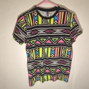 H&M Divided M Neon Geometric Tribal Print T-Shirt Short Sleeve 100% Cotton
